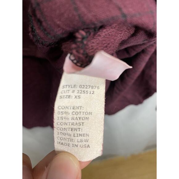 NWT Cut Loose Women’s Layered Pullover Blouse Preppy Plaid Maroon Linen Size XS - Picture 4 of 4